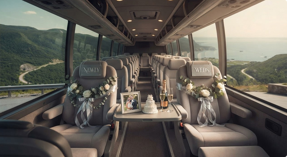 Passengers enjoying a comfortable ride on a modern charter bus