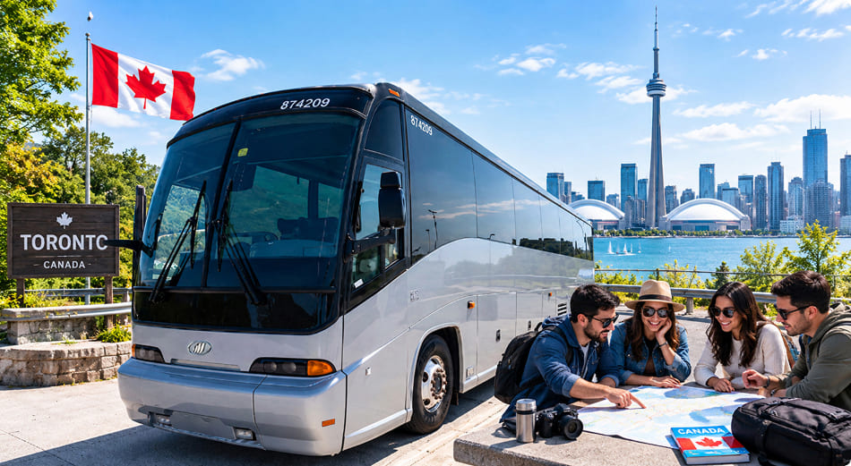 Passengers enjoying a comfortable ride on a modern charter bus